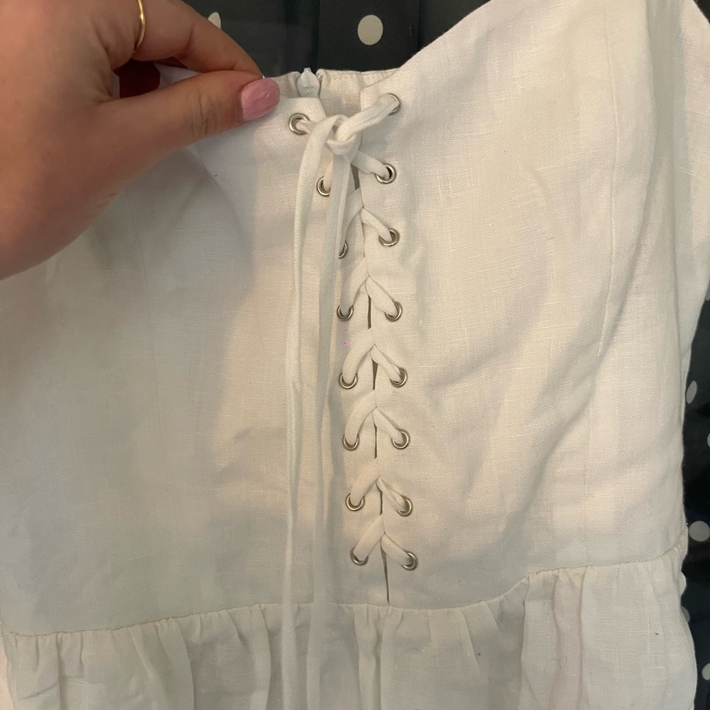 White Lace-Up dress linen